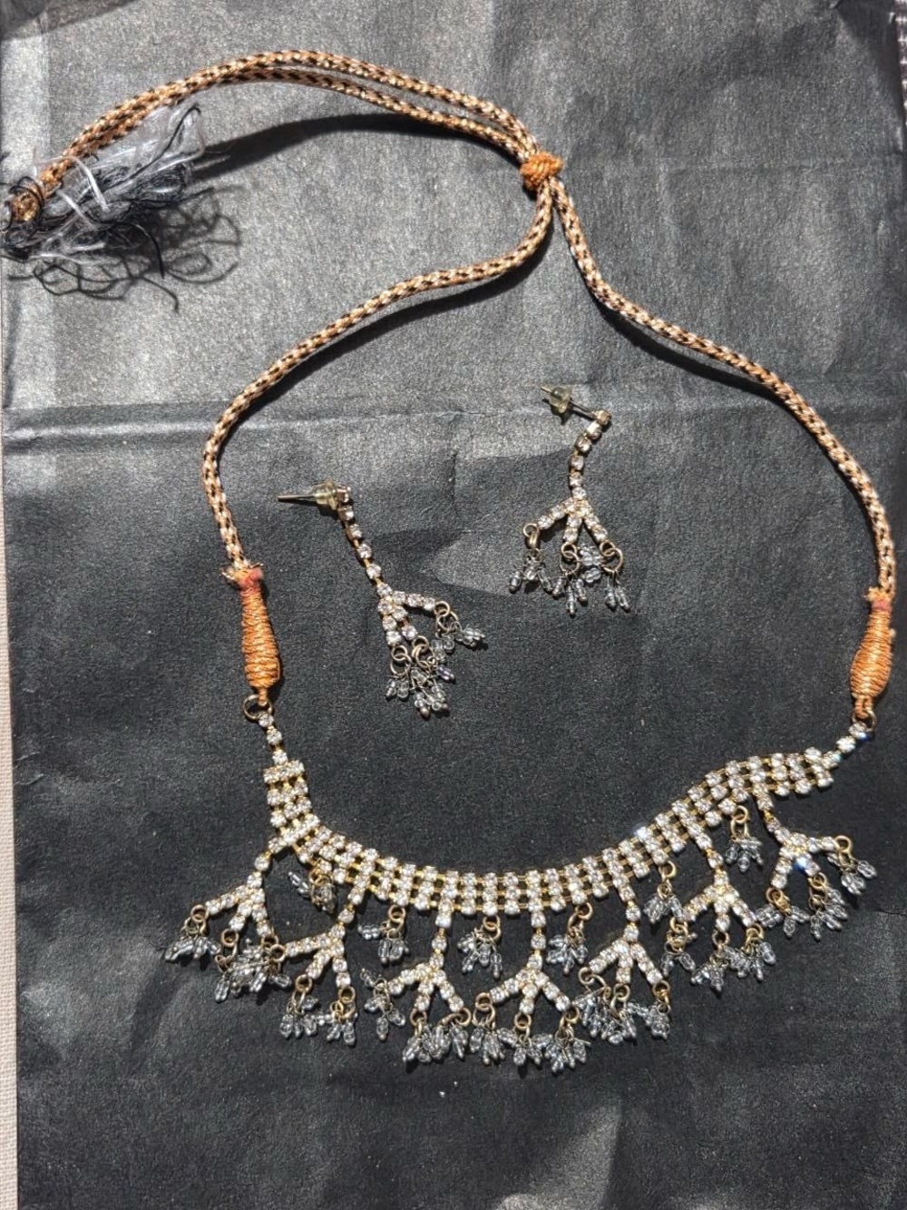 Gold-Tone Crystal Fringe Necklace & Earrings Set - Women Jewelry